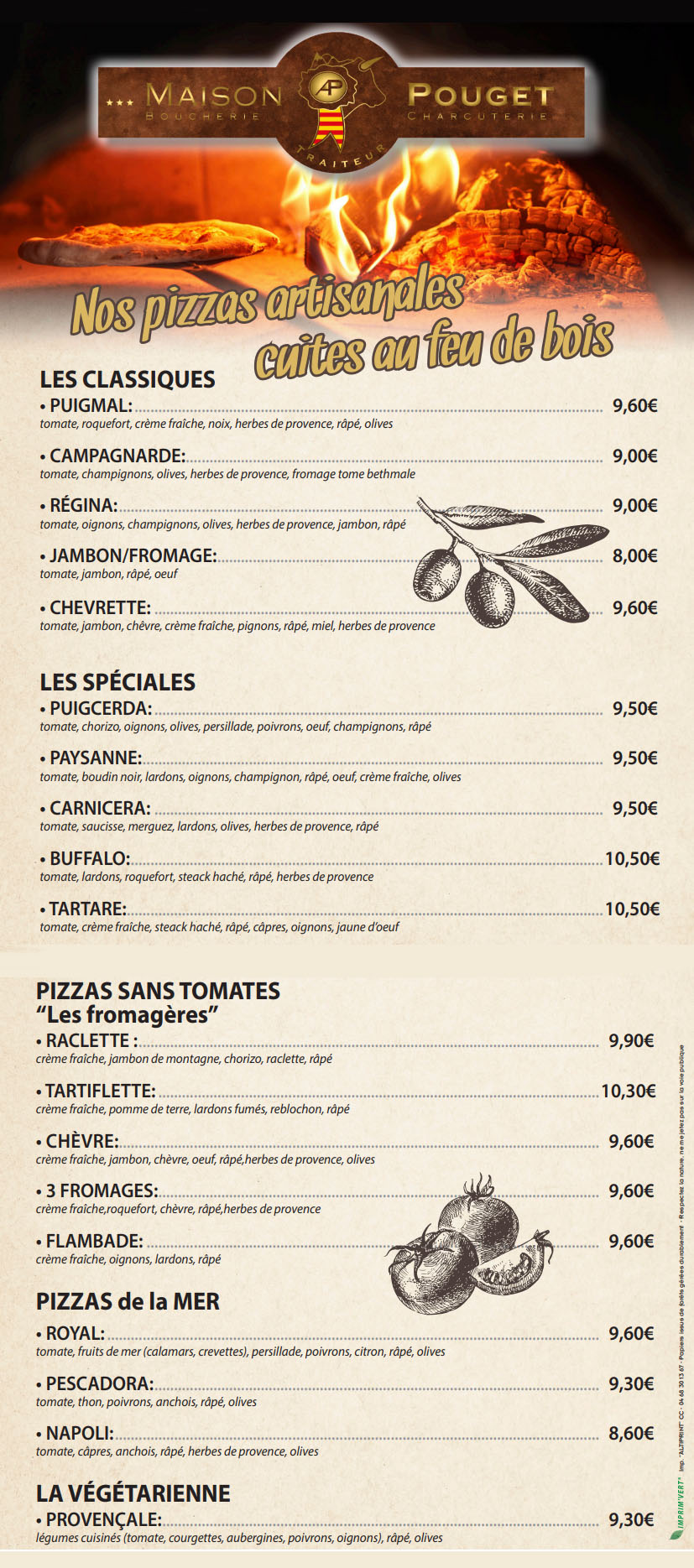 Carte-pizzas-maison-pouget-Err Maison Pouget | Boucherie - Charcuterie à Err - La carte des Pizzas